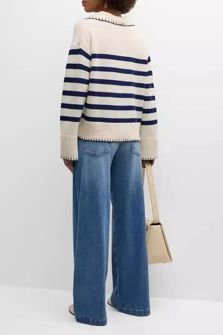 Striped Color Block Polo Sweater - Image 6