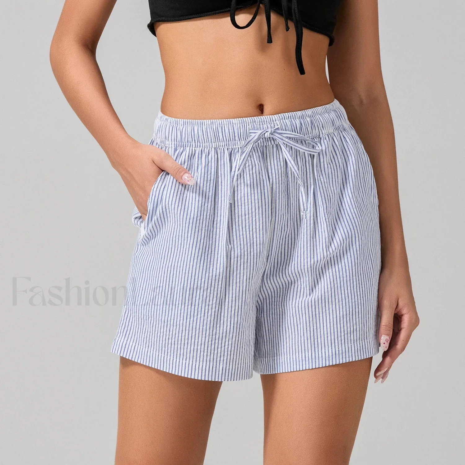 Striped Loose Fit Wide Leg Fashion Casual Lounge Short - Image 11