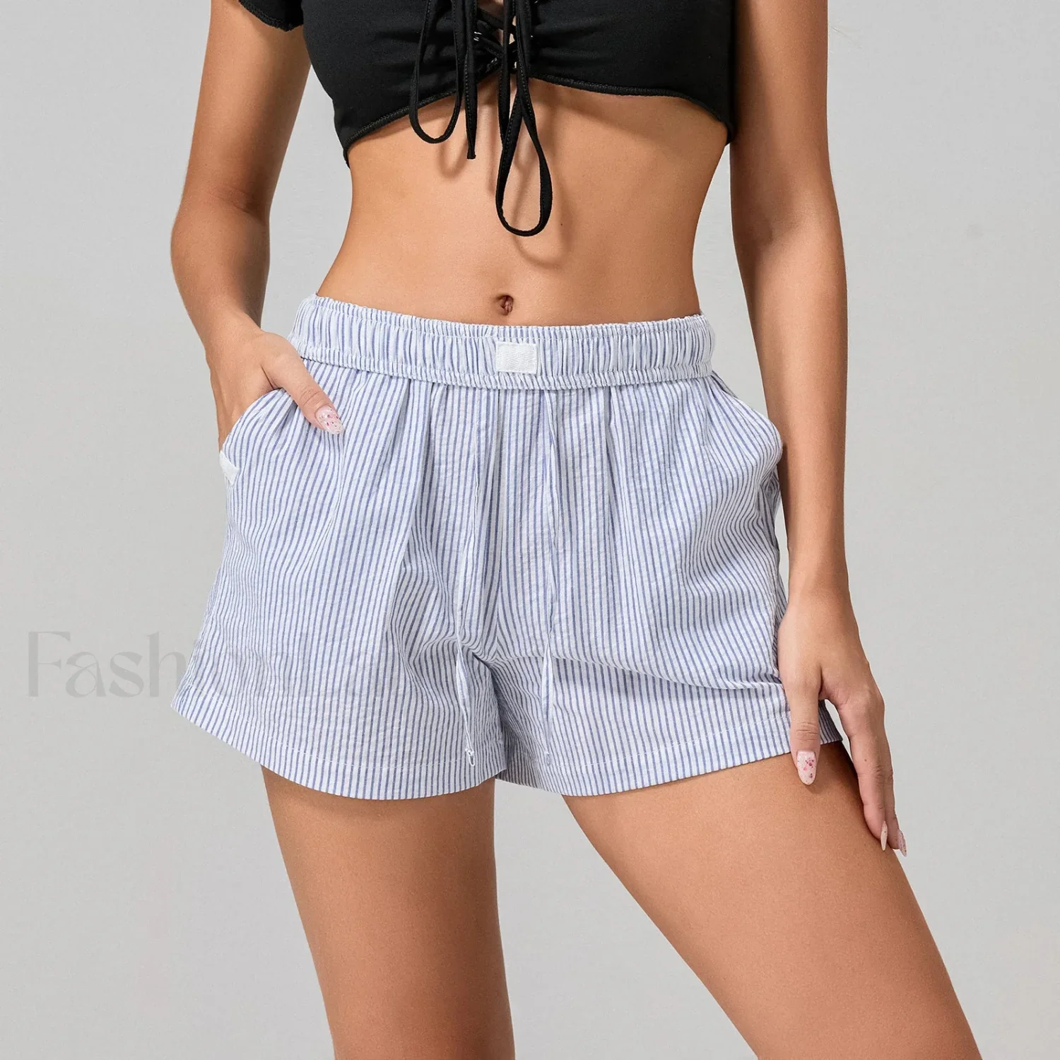 Striped Loose Fit Wide Leg Fashion Casual Lounge Short - Image 12