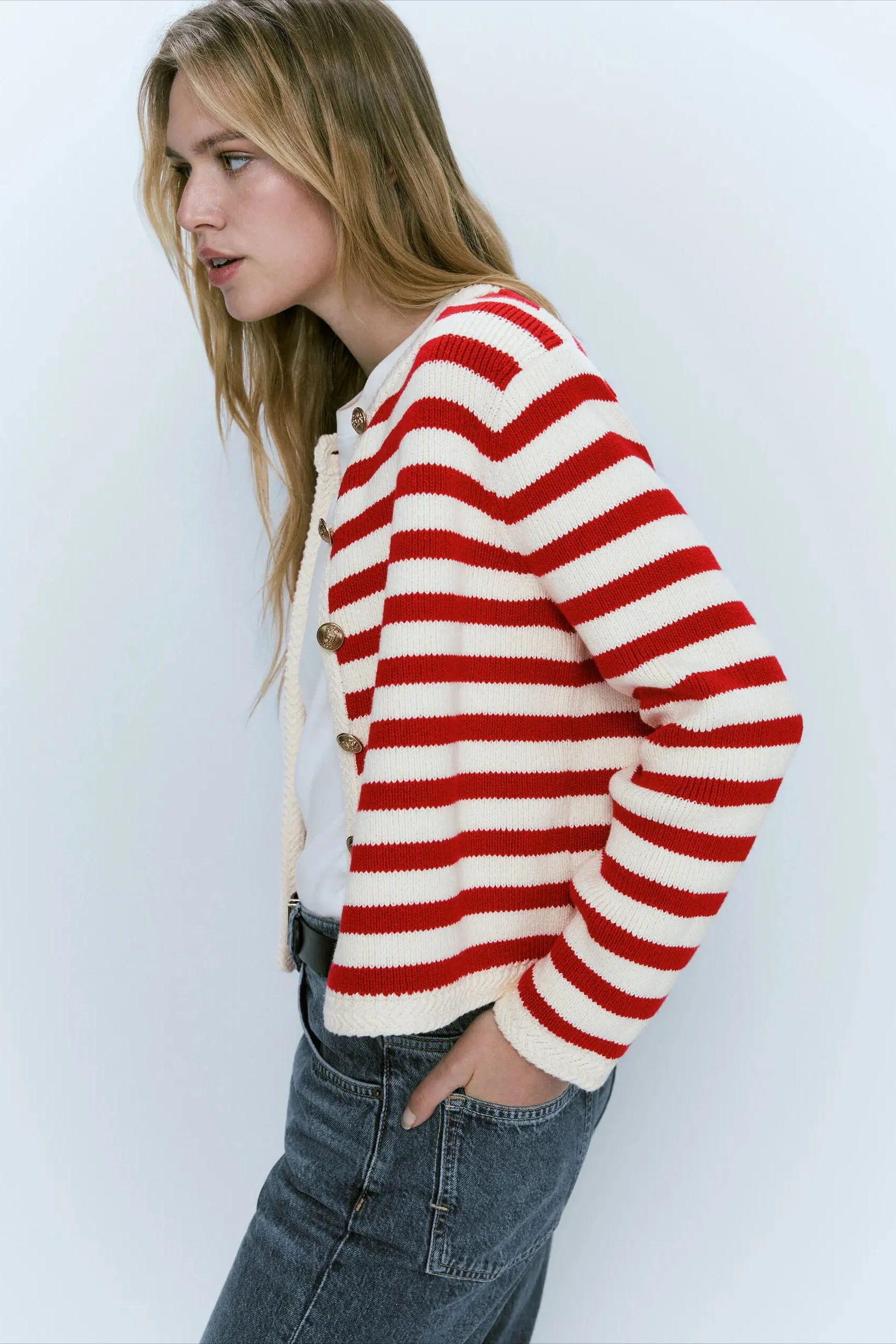 Striped Slim Fit Knit Cardigan - Image 2