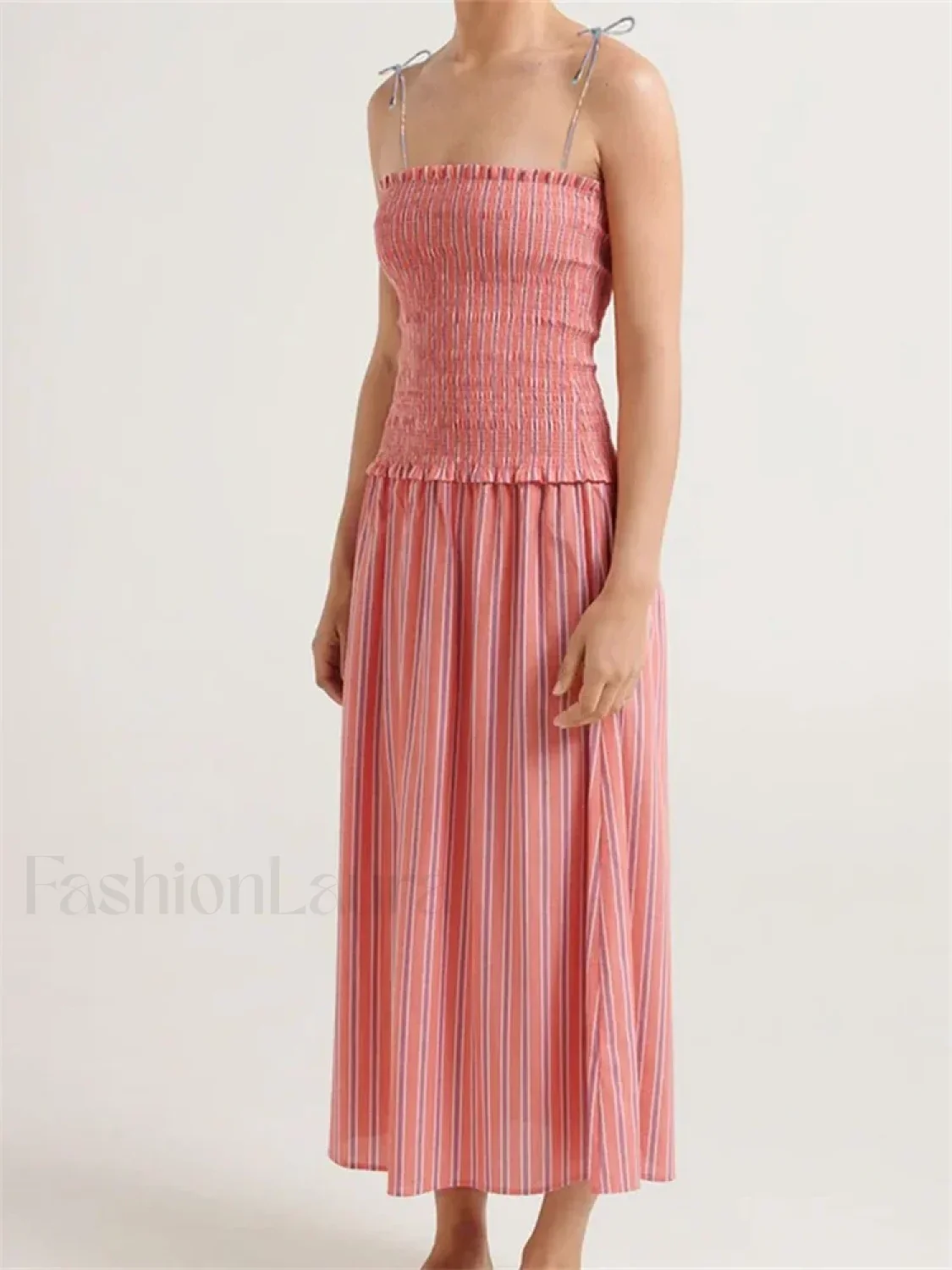 Striped Spaghetti Patchwork Maxi Dress - Image 3