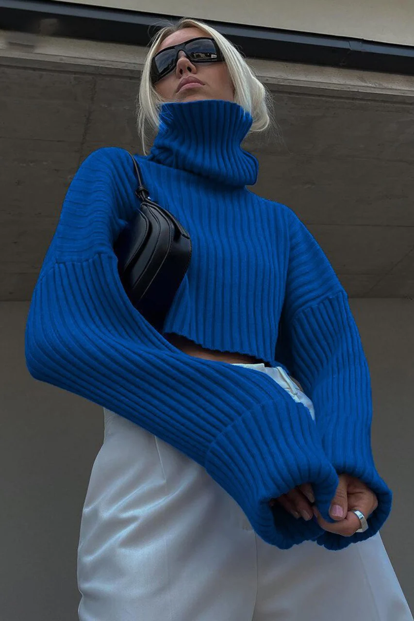 Striped Turtleneck Bell Sleeve Sweater - Image 5