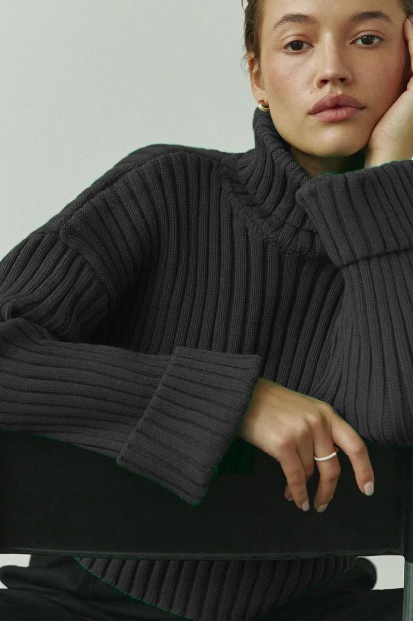 Striped Turtleneck Bell Sleeve Sweater - Image 9