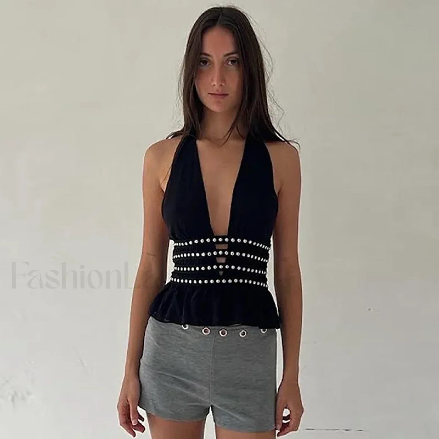 Studded Grunge Halter Crop Top - Image 4