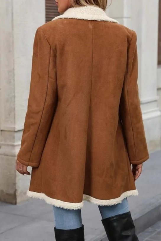 Suede Wool Blend Mid Length Overcoat - Image 4