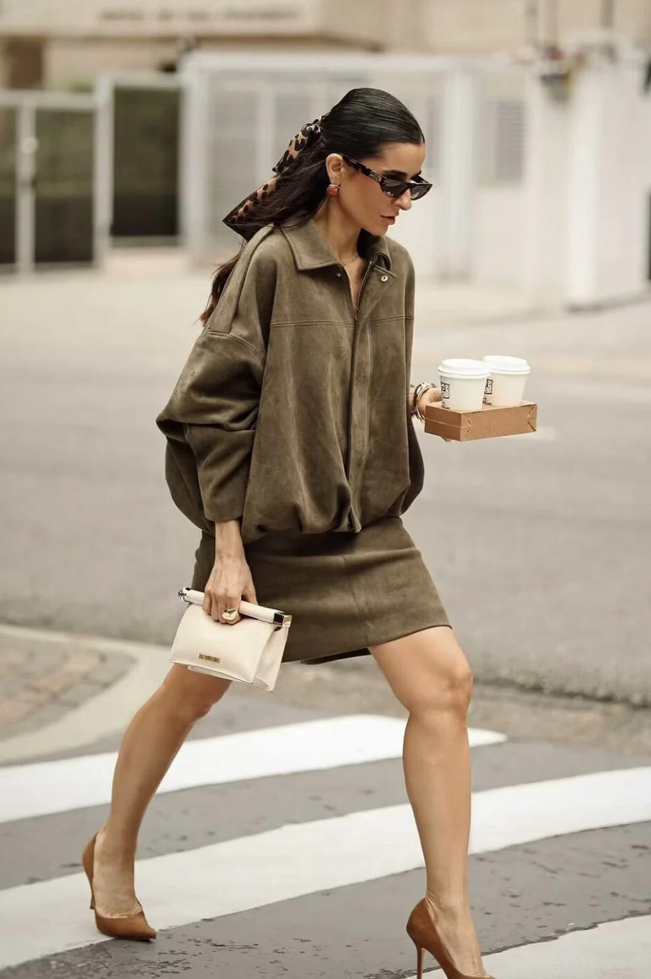 Sueded Texture Bomber Jacket - Image 3