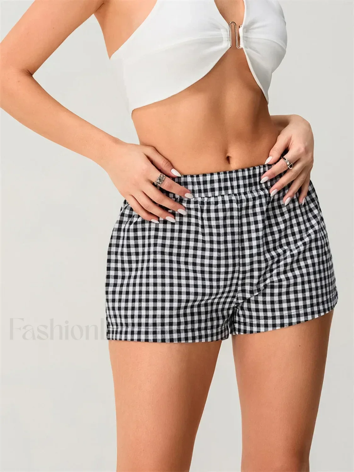 Summer Plaid Print Elastic Waist Loose Fit Casual Streetwear Short - Image 2