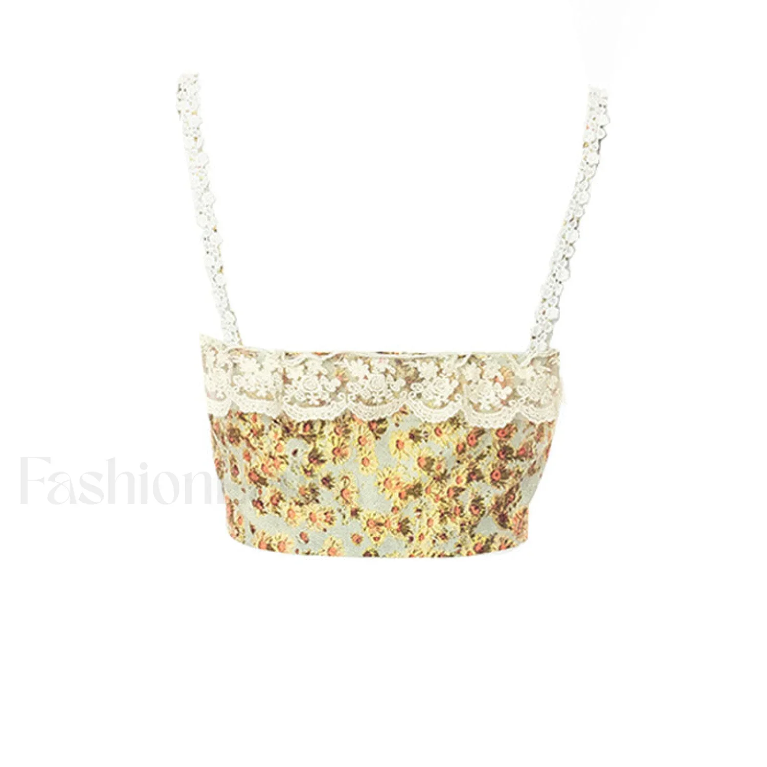 Sweet Ruffled Hook and Eye Lace Up Side Floral Crop Corset Top - Green - Image 4