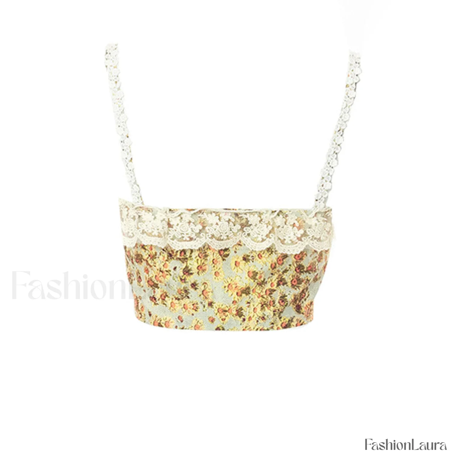 Sweet Ruffled Hook and Eye Lace Up Side Floral Crop Corset Top - Green - Image 9