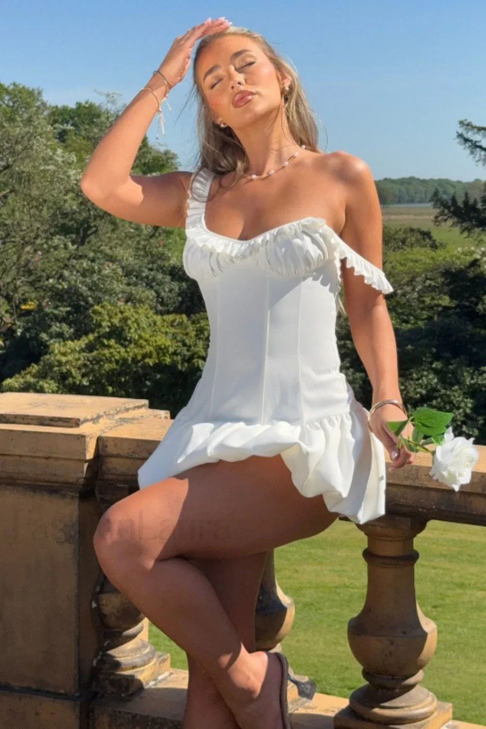 Sweet Ruffled Waist-Cinched Peplum Cami Mini Dress - Image 5