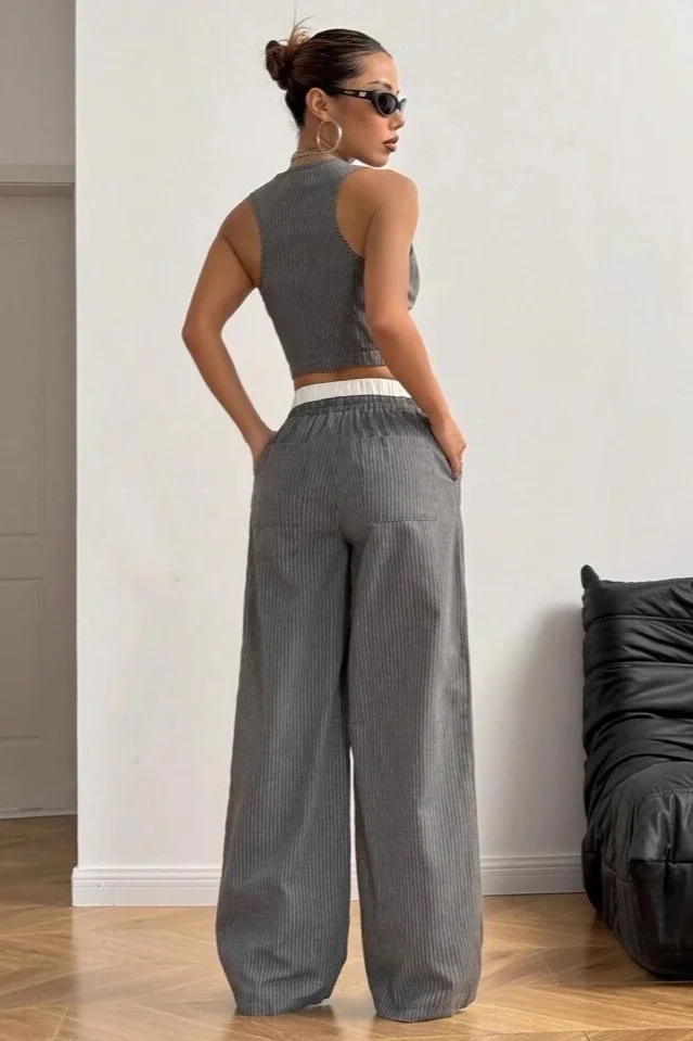 Tailored Workwear Striped Two Piece Vest Pants Set - Image 3