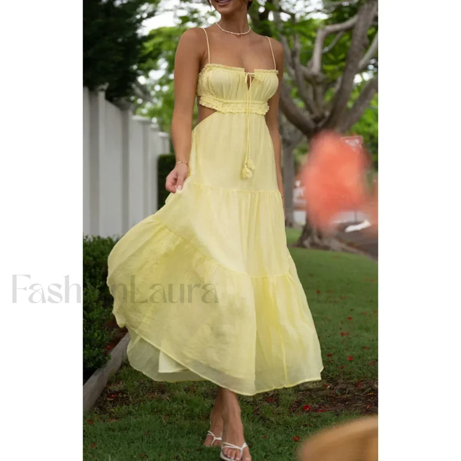 Tassel Tie-Up Cutout Midi Dress - Image 2