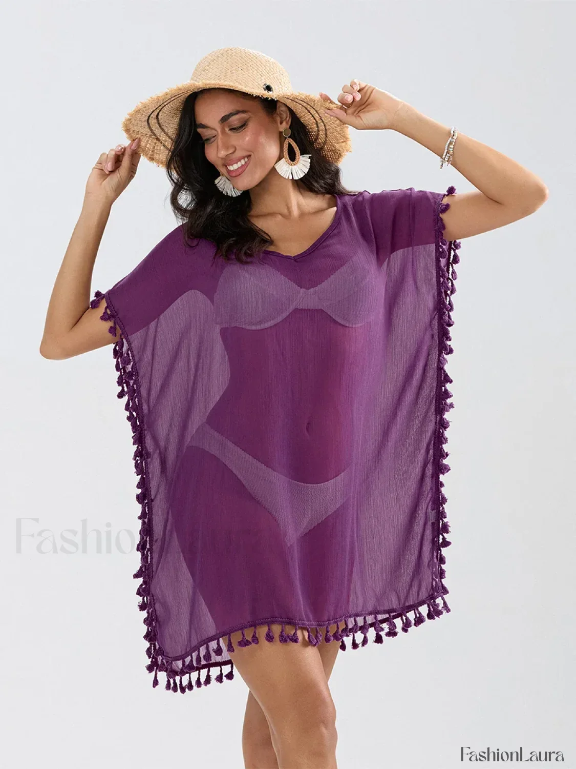 Tassel Trim See Through Cover Up - Image 15