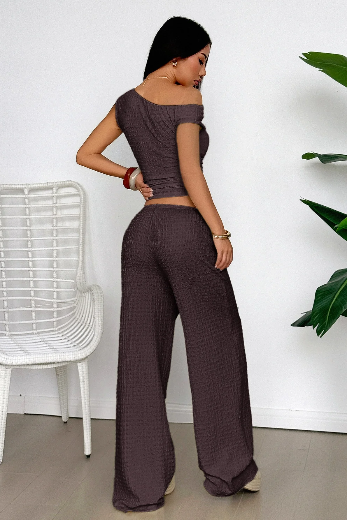 Textured Asymmetrical Tank Top Wide Leg Pants Set - Image 13