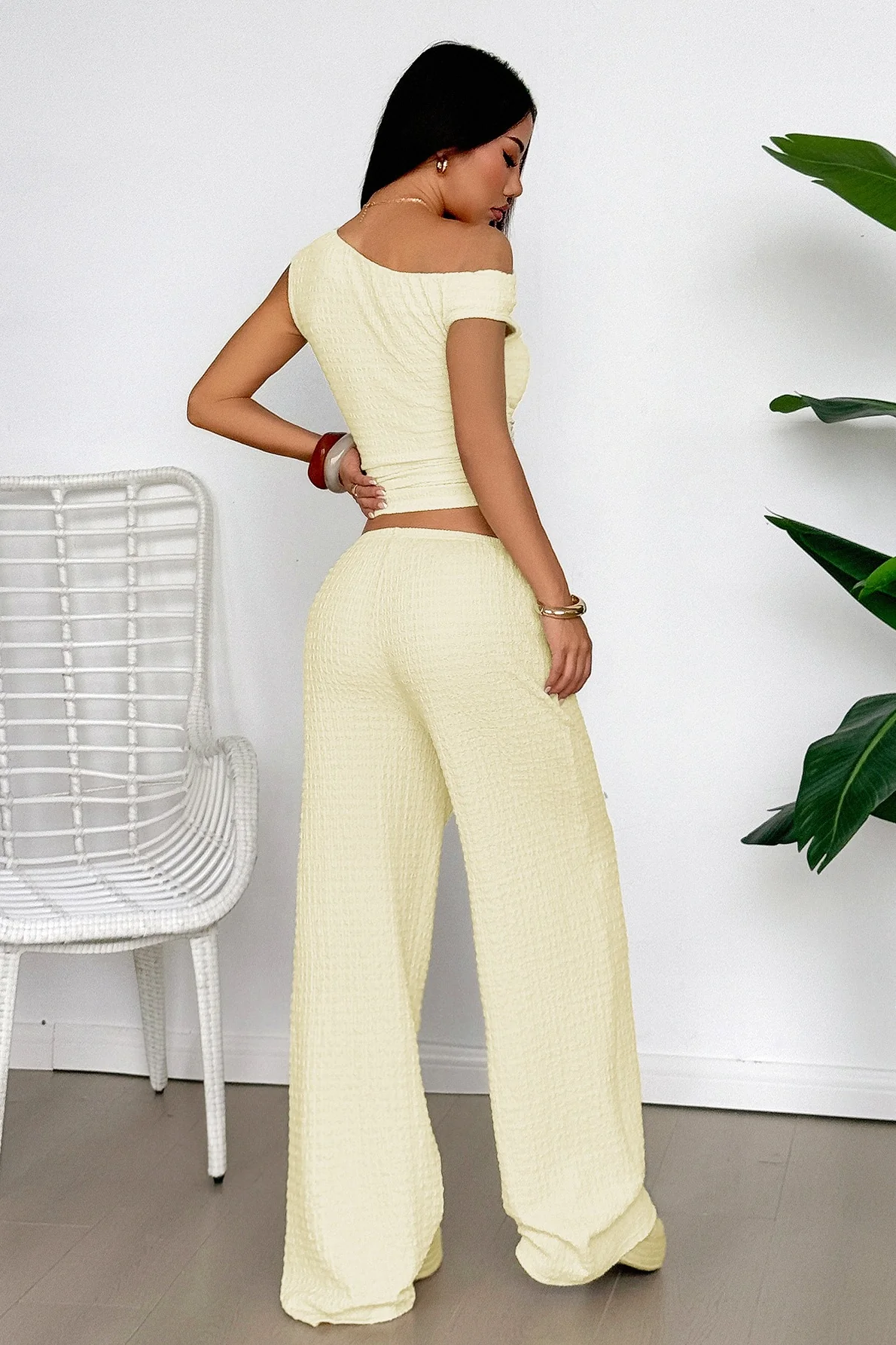 Textured Asymmetrical Tank Top Wide Leg Pants Set - Image 3