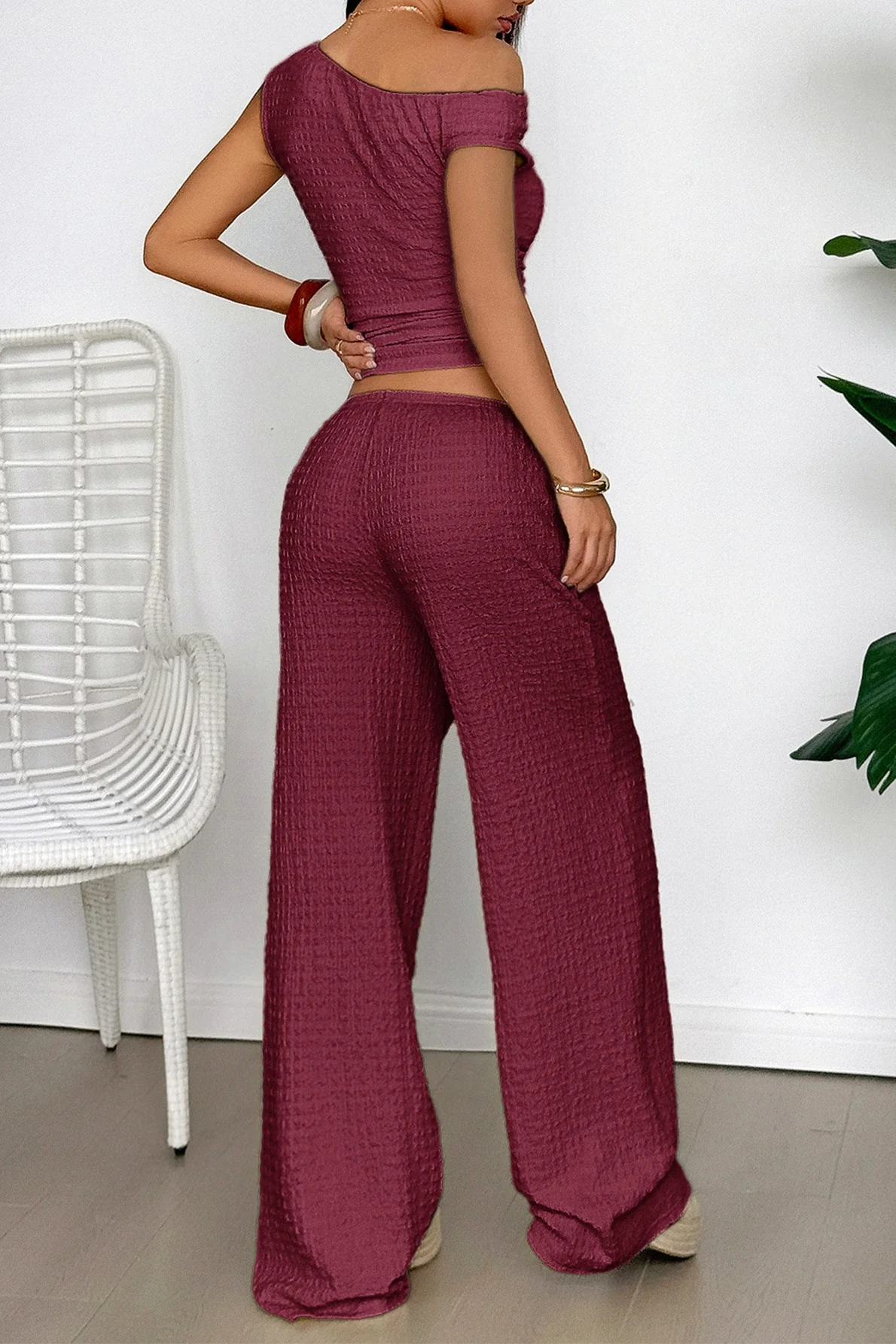 Textured Asymmetrical Tank Top Wide Leg Pants Set - Image 5