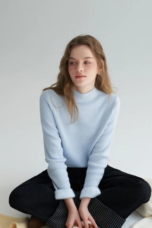 Thermal Mock Neck Solid Knit Top - Image 2