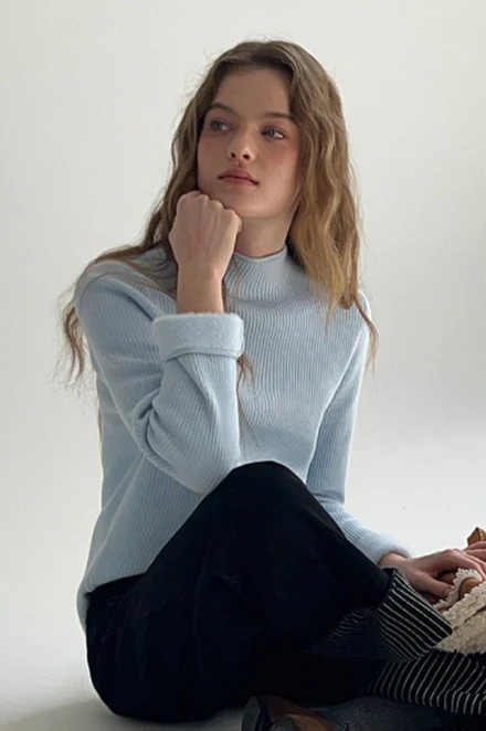 Thermal Mock Neck Solid Knit Top - Image 3