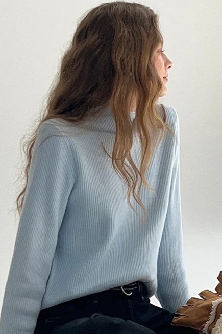 Thermal Mock Neck Solid Knit Top - Image 4