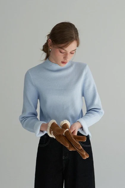 Thermal Mock Neck Solid Knit Top - Image 5