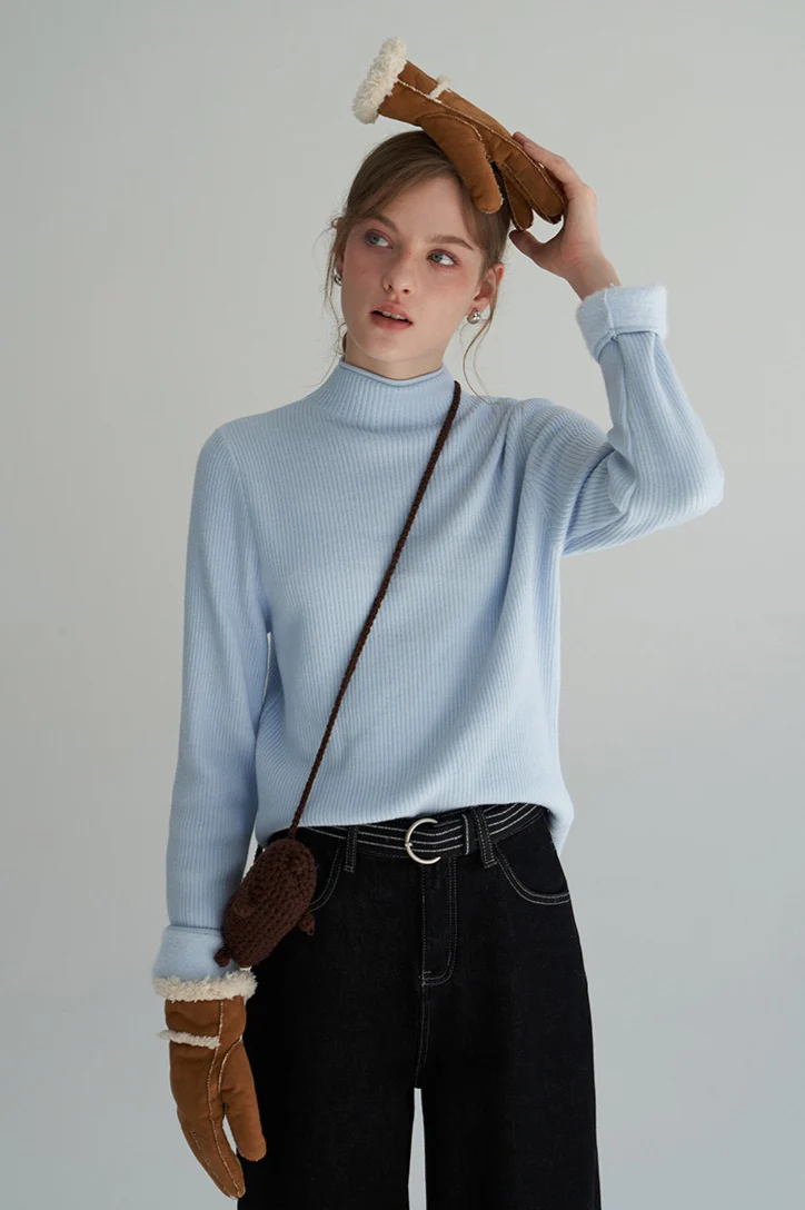 Thermal Mock Neck Solid Knit Top - Image 7