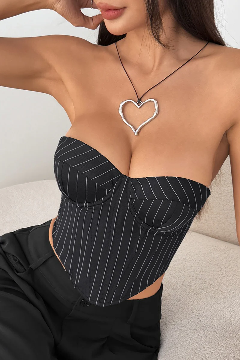Tie Corset Woven Stripe Chic Tube Top - Image 4