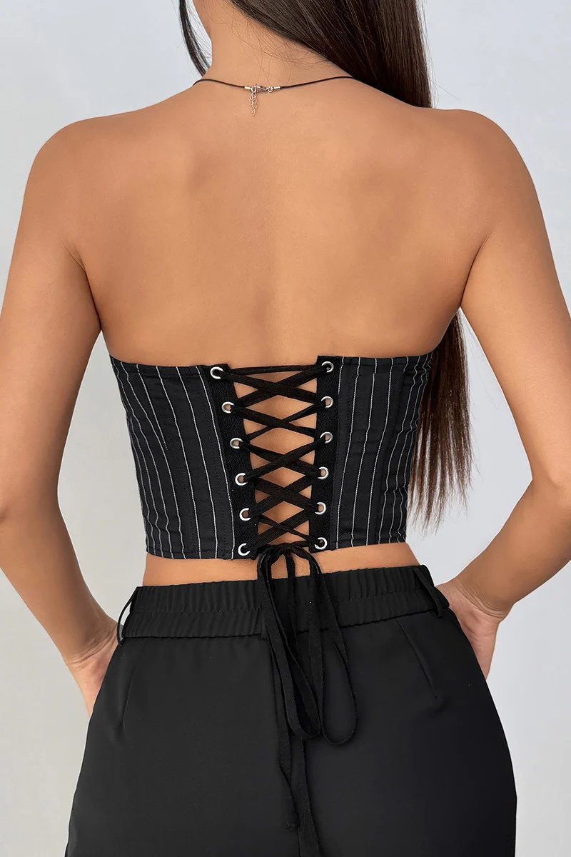 Tie Corset Woven Stripe Chic Tube Top - Image 5