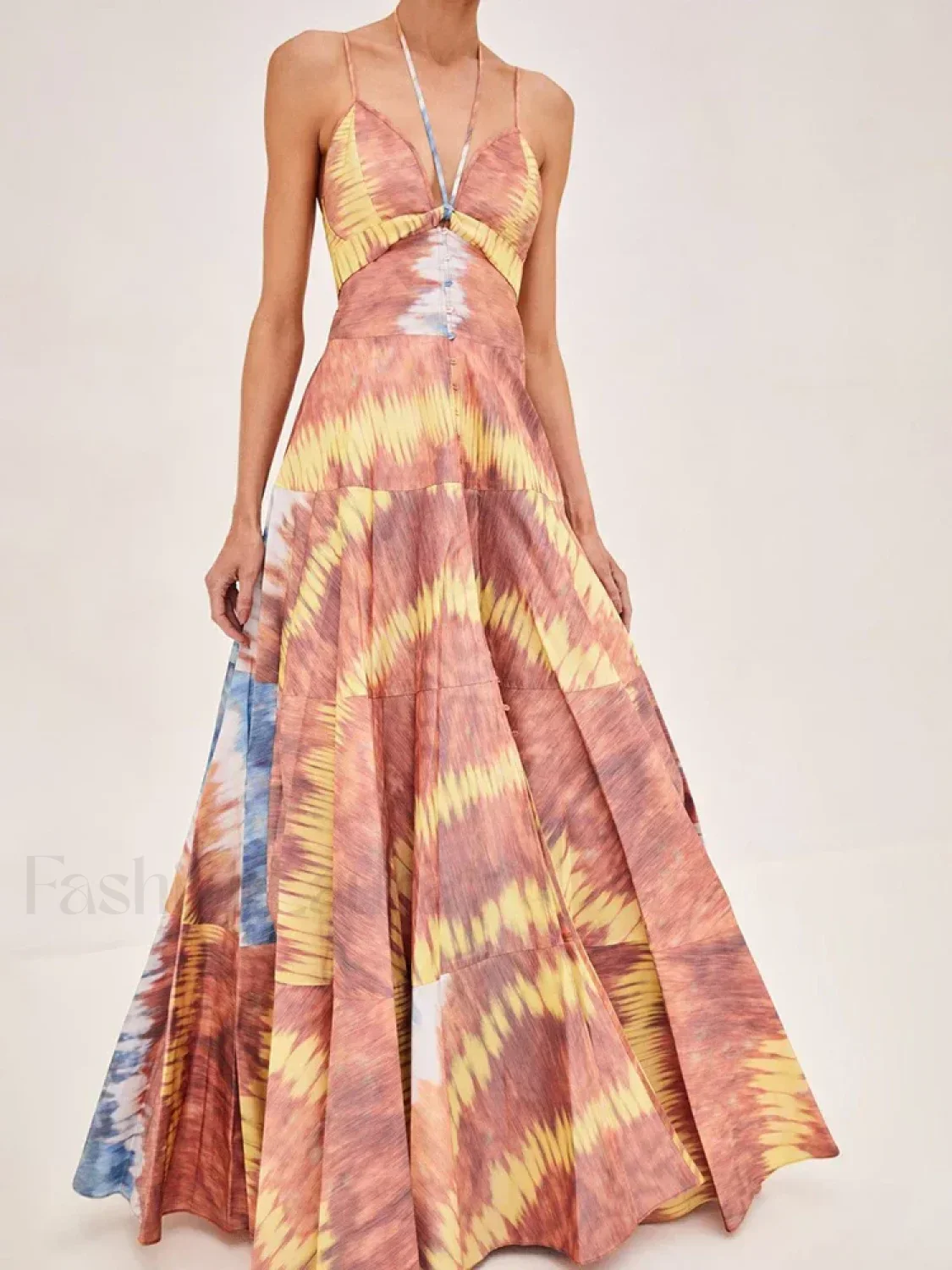 Tie Dye Patchwork Backless Maxi Dress - Image 2