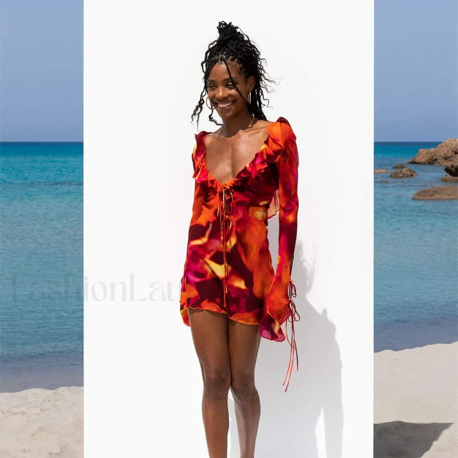 Tie-Dye Ruffled Floral Dress - Image 11