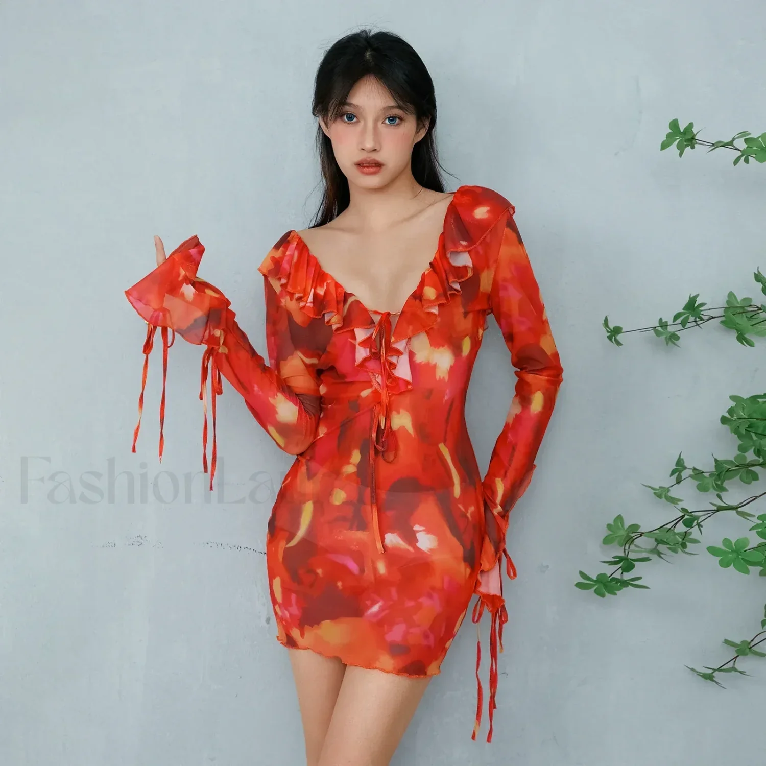 Tie-Dye Ruffled Floral Dress - Image 5