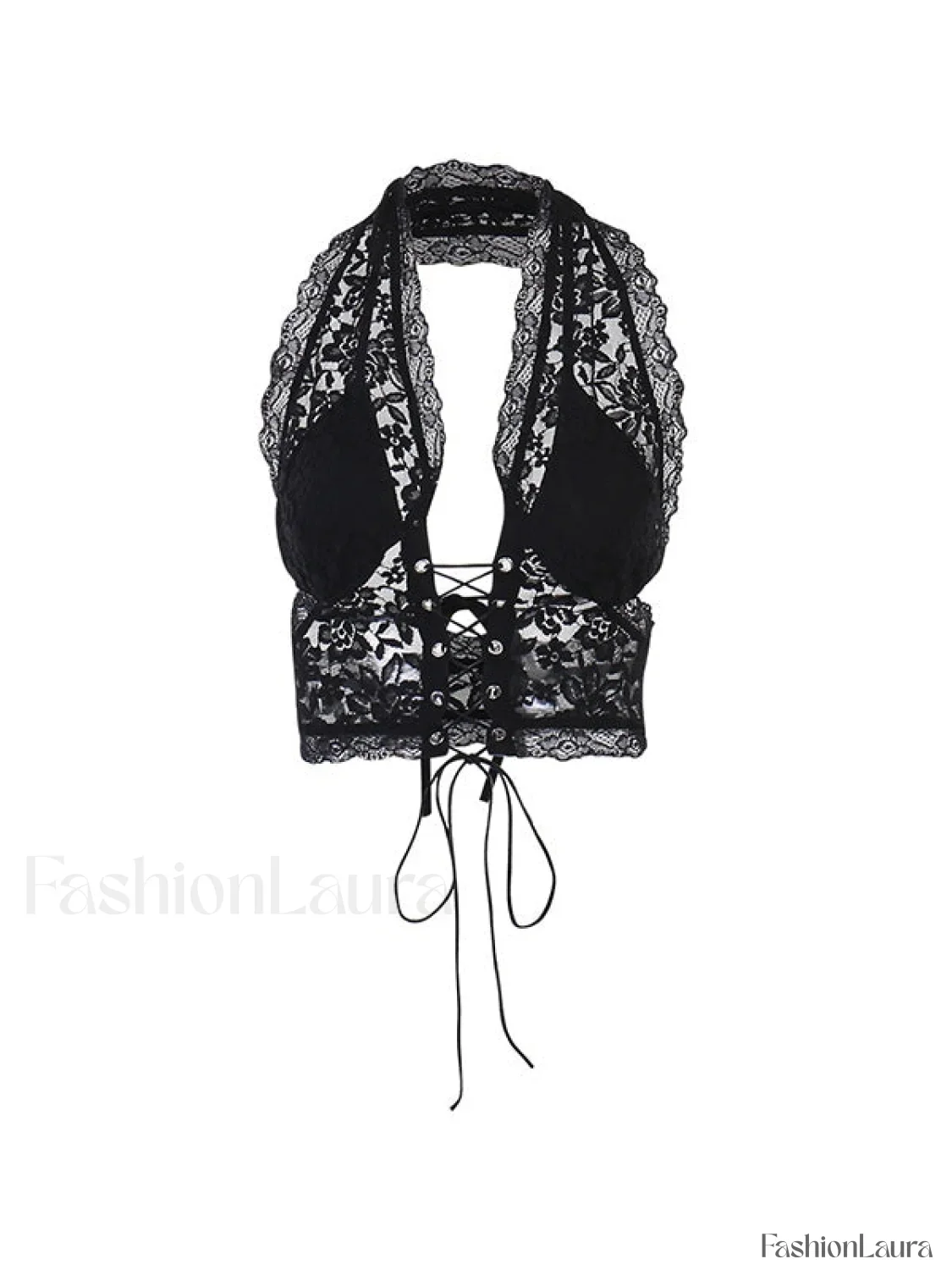 Tie Front Lace Halter Tank Top - Image 10