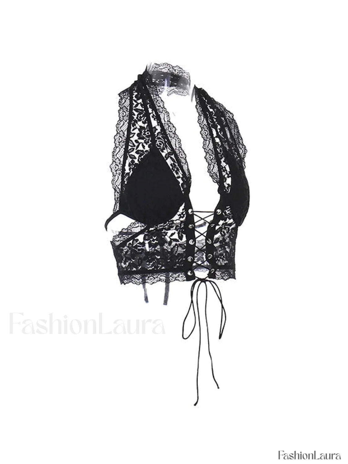 Tie Front Lace Halter Tank Top - Image 16