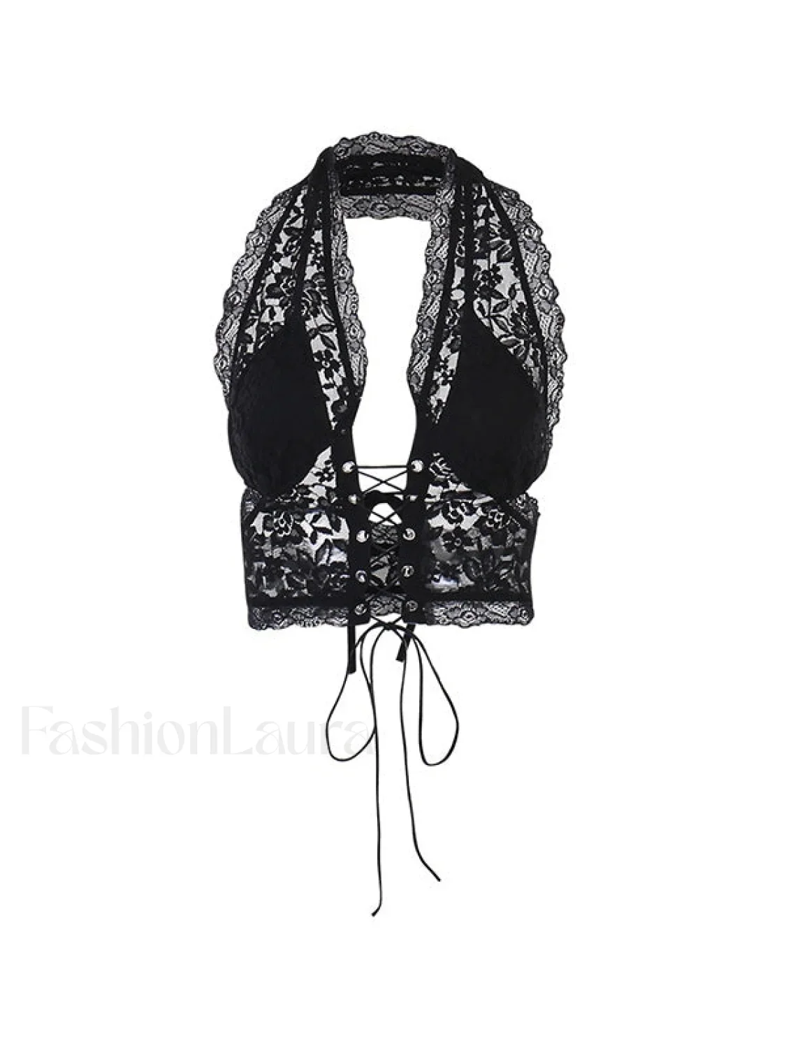 Tie Front Lace Halter Tank Top - Image 7