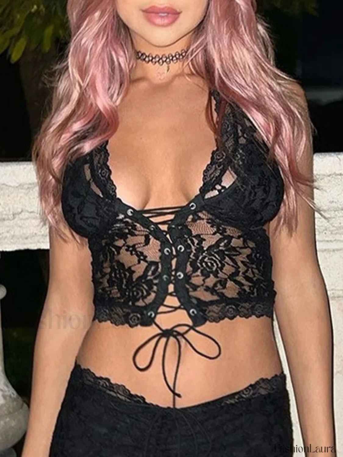 Tie Front Lace Halter Tank Top - Image 9