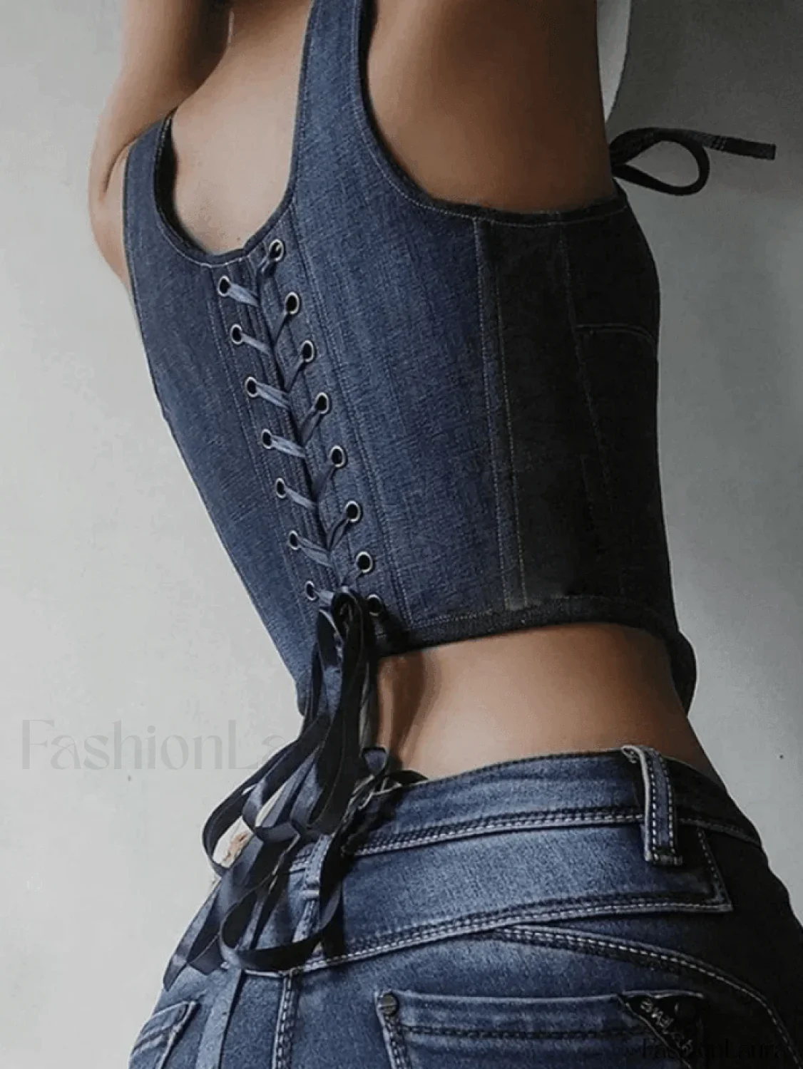 Tie Strap Denim Corset Top - Image 13