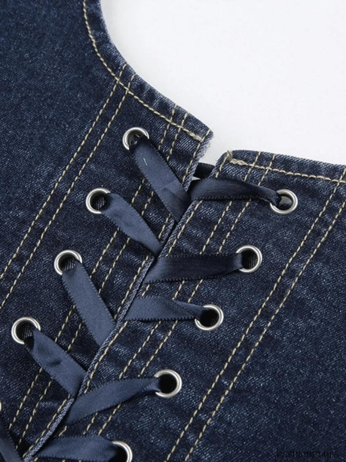 Tie Strap Denim Corset Top - Image 15