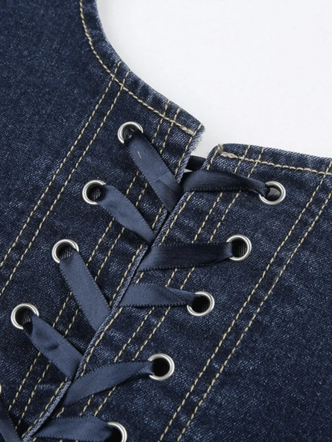 Tie Strap Denim Corset Top - Image 5