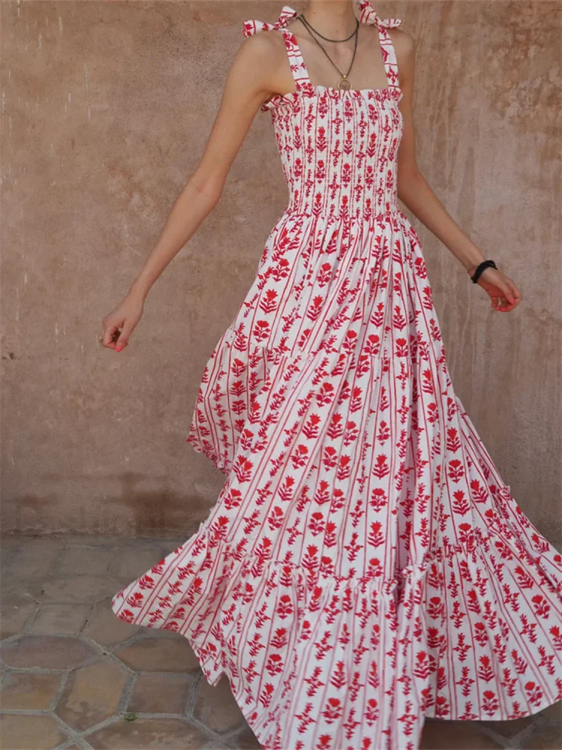 Tie Strap Floral A-Line Maxi Dress - Image 12