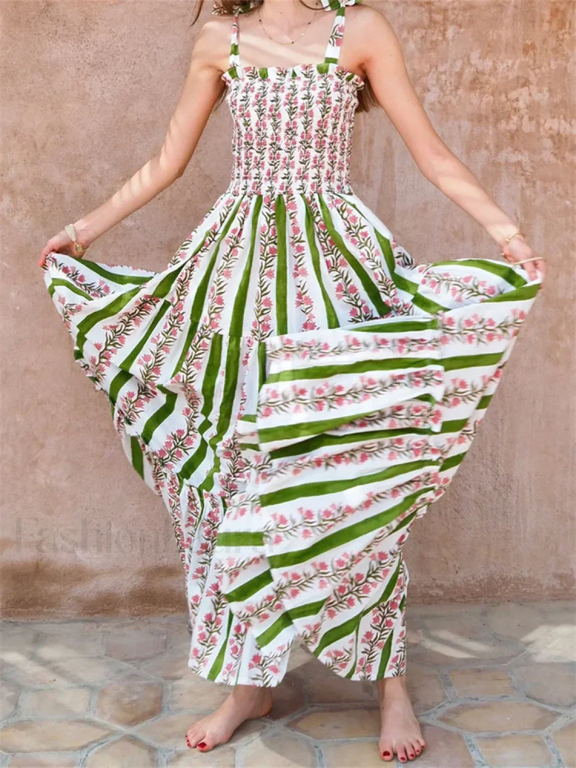 Tie Strap Floral A-Line Maxi Dress - Image 3