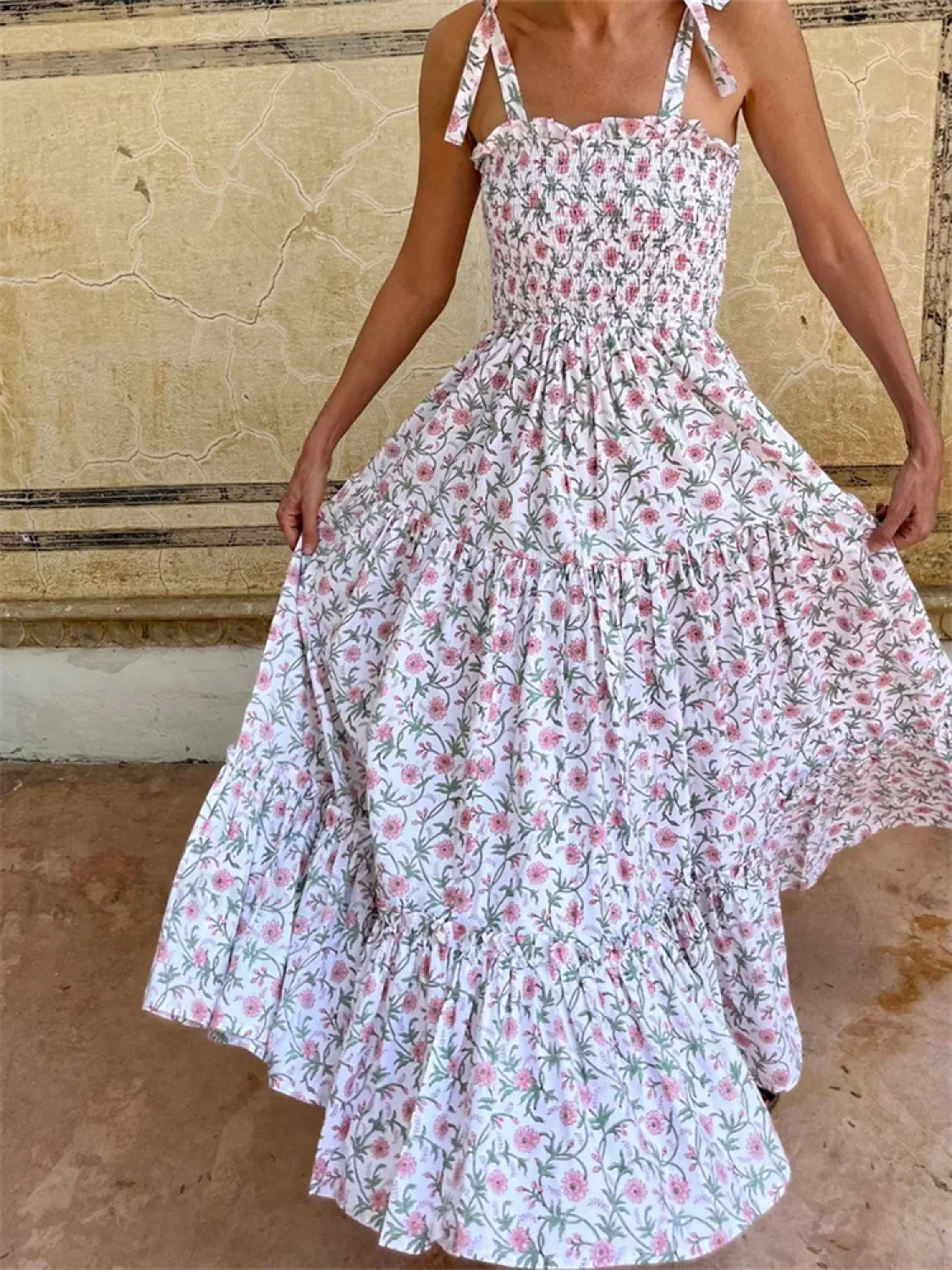 Tie Strap Floral A-Line Maxi Dress - Image 6