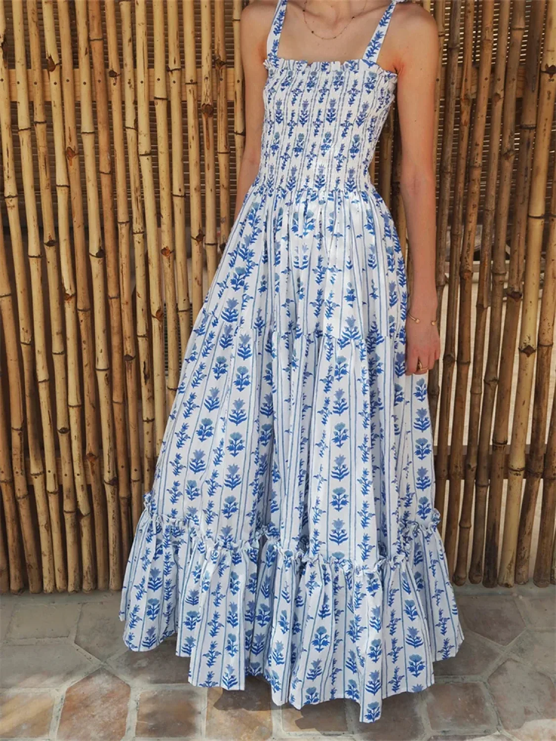 Tie Strap Floral A-Line Maxi Dress - Image 8