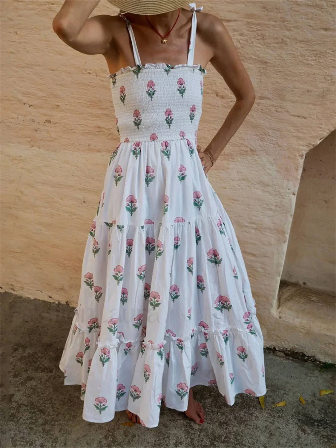 Tie Strap Floral A-Line Maxi Dress - Image 9