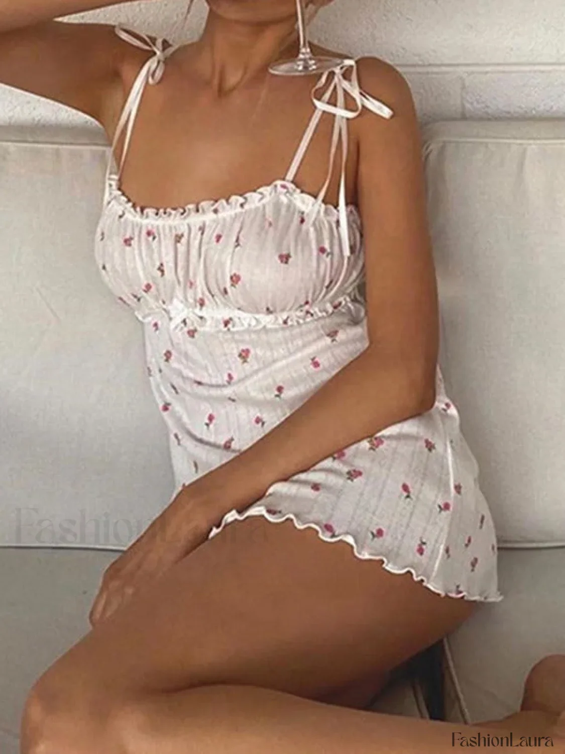 Tie Strap Frill Trim Floral Mini Dress - Image 11