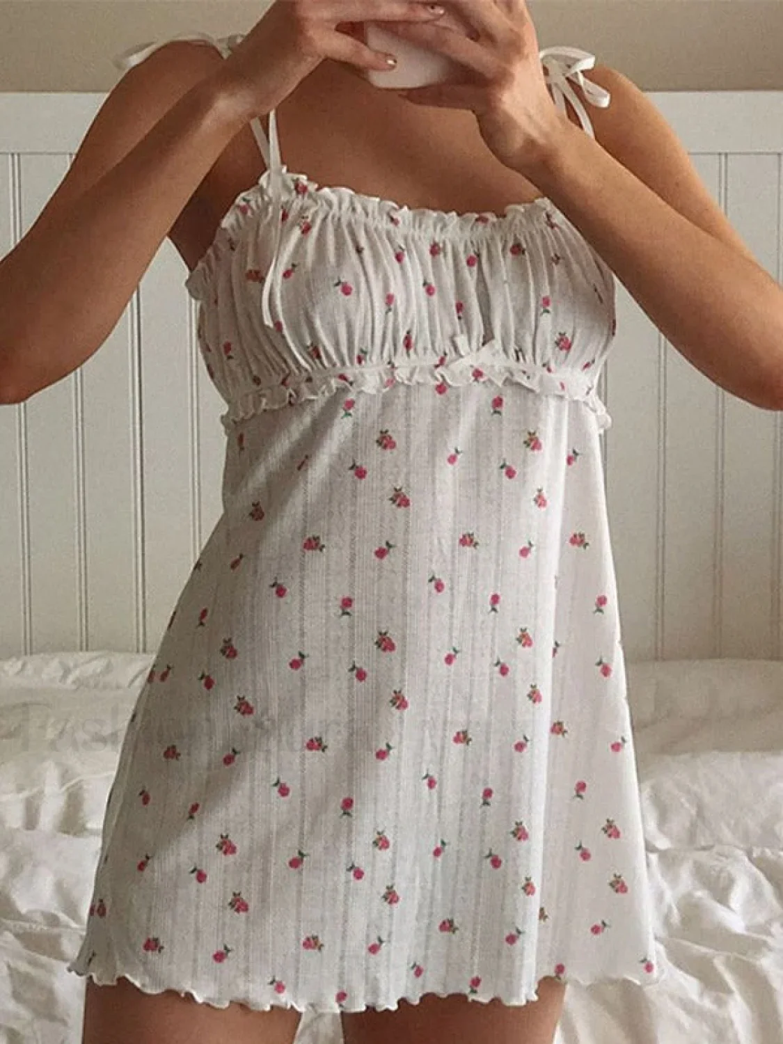 Tie Strap Frill Trim Floral Mini Dress - Image 8