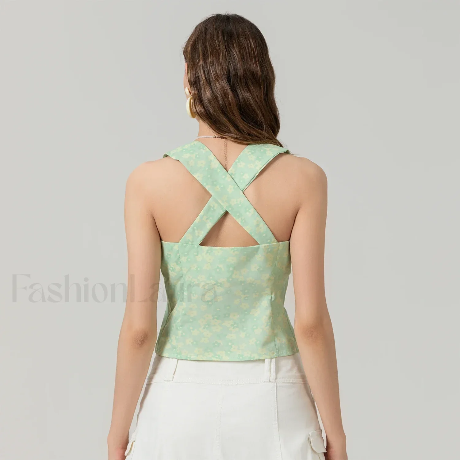 Tie-Up Floral Slim Crop Top - Image 11