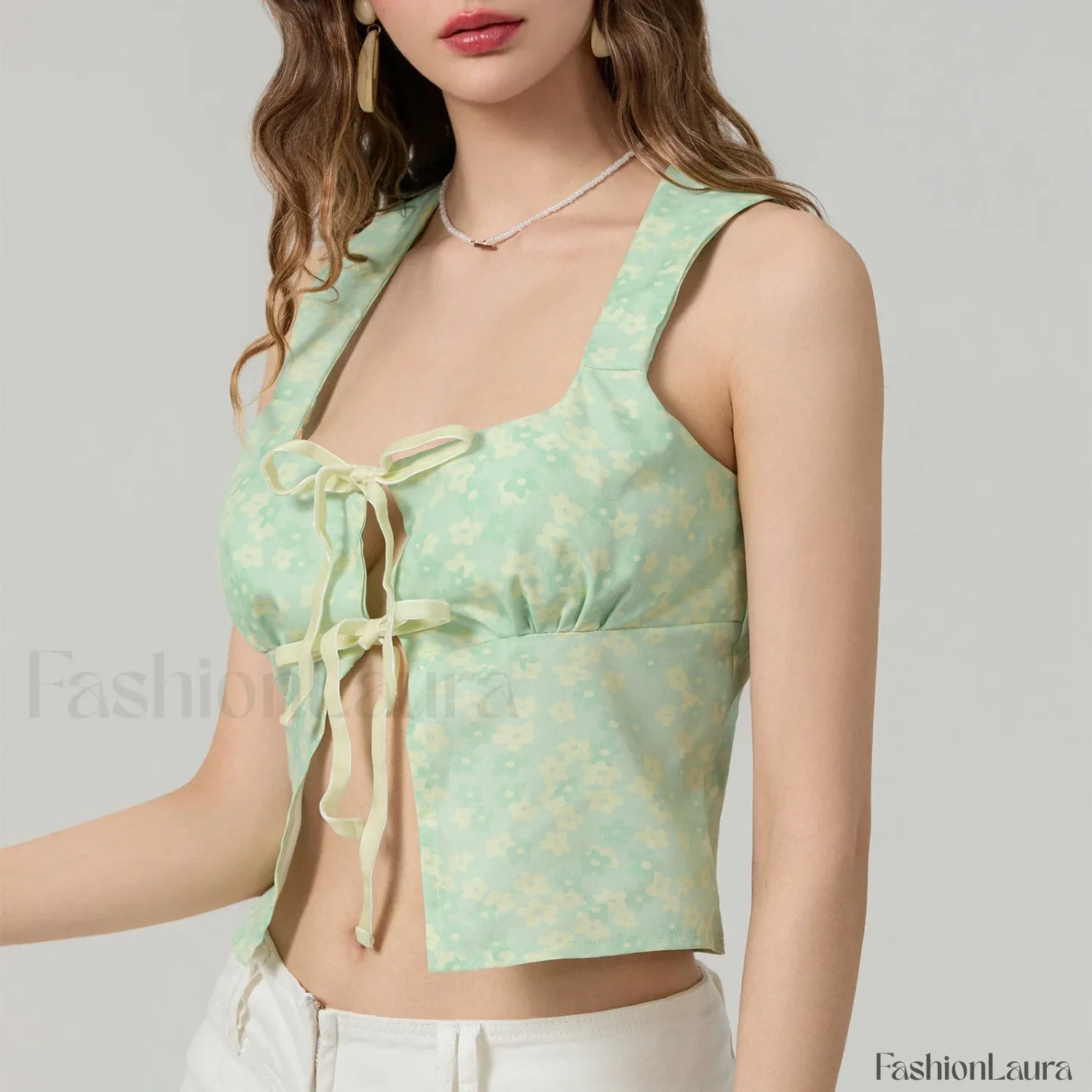 Tie-Up Floral Slim Crop Top - Image 16