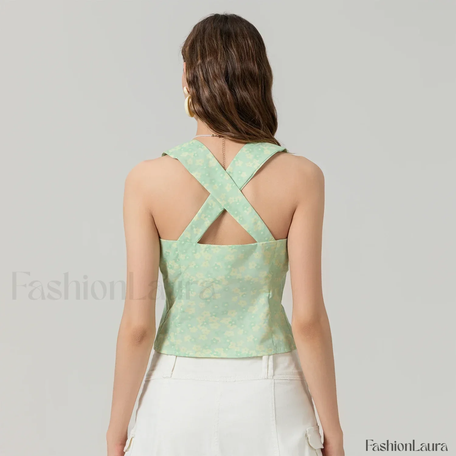 Tie-Up Floral Slim Crop Top - Image 17