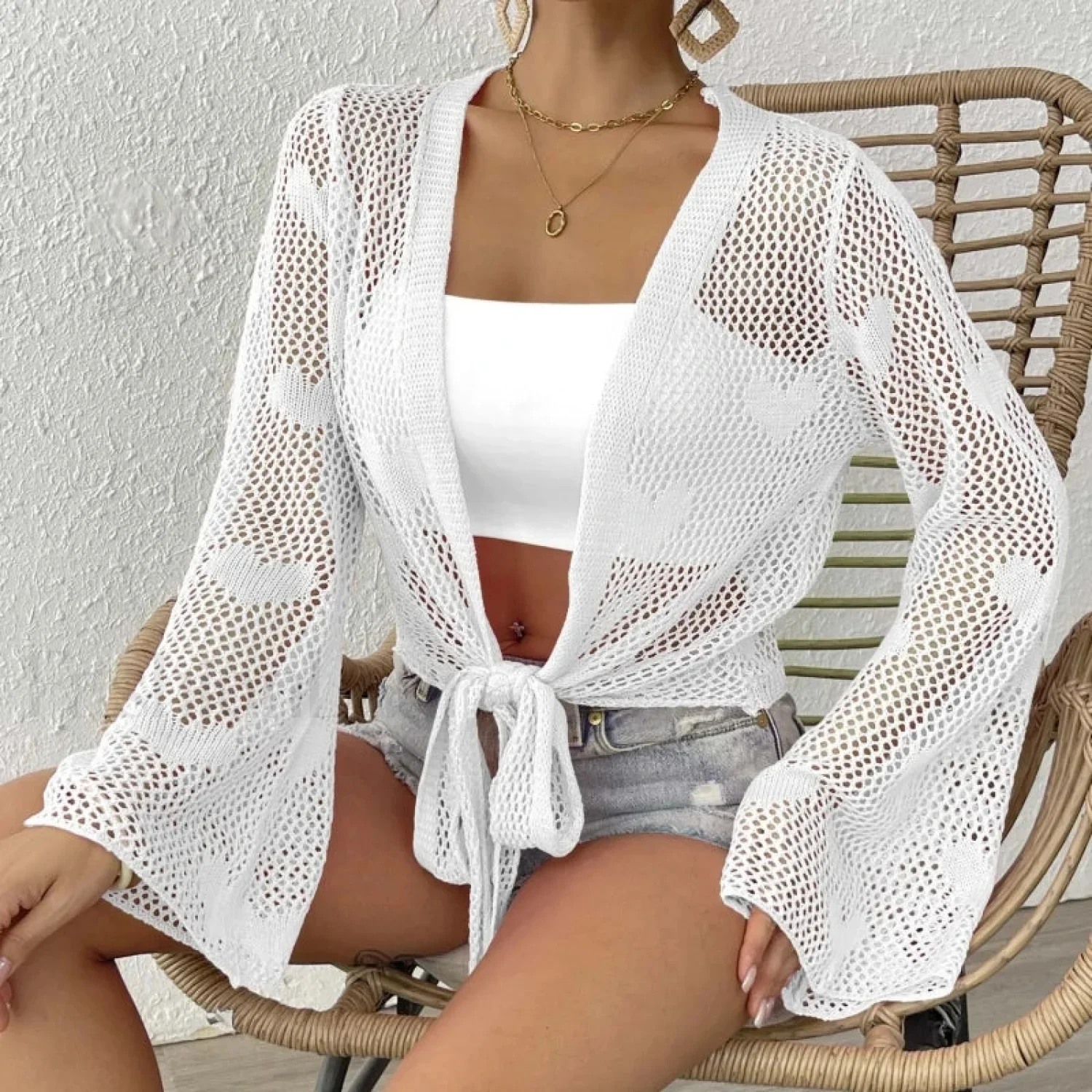 Tie-Up Loose Knit Beach Cover Up - Image 7