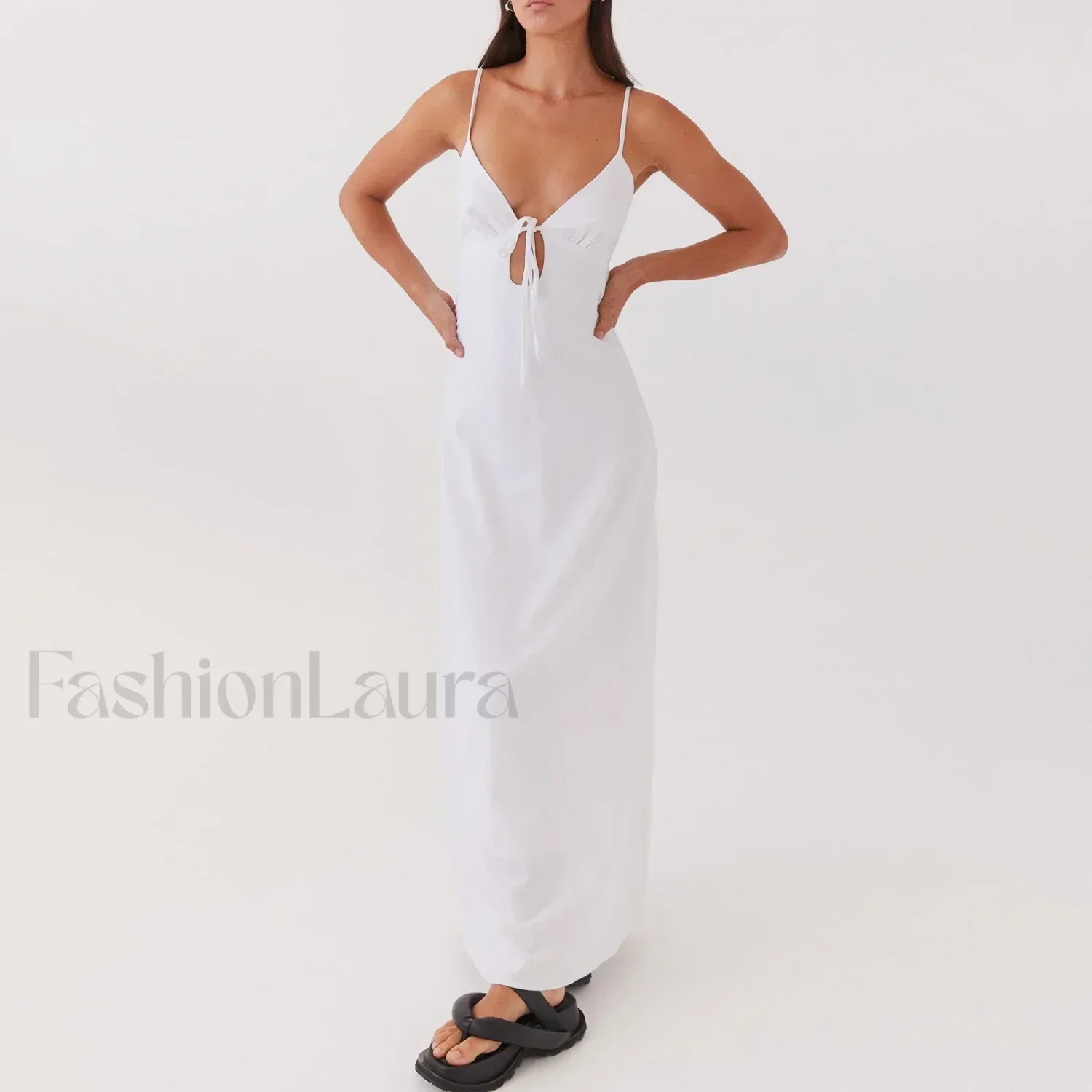 Tie-up Spaghetti Cutout Maxi Dress - Image 3
