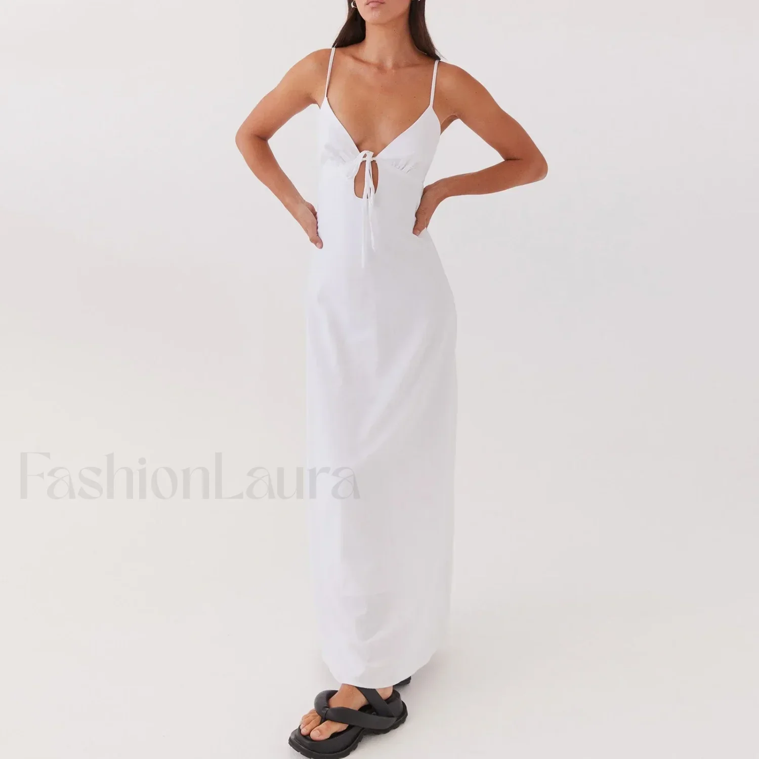 Tie-up Spaghetti Cutout Maxi Dress - Image 9